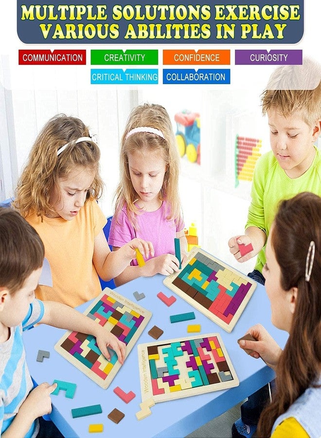 SHRBI Wooden Brain Educational Game Colourful Wooden Puzzle Geometric Shapes with Box with 3D Russian Blocks Game (40 Pcs) - Image 3